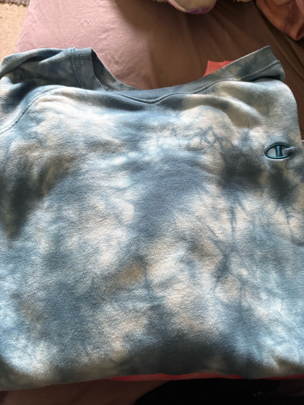 Champion Light Blue & White Tie-Dye Crewneck Sweatshirt